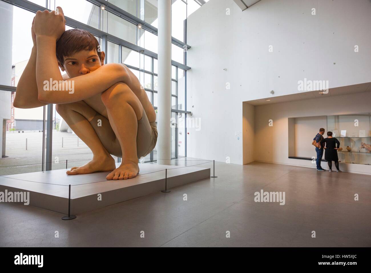 Denmark, Jutland, Aarhus, ARoS Aarhus Kunstmuseum, art museum, Boy sculpture by Ron Mueck Stock Photo