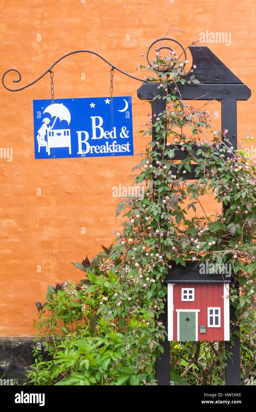 Denmark, Funen, bed and breakfast sign Stock Photo Alamy