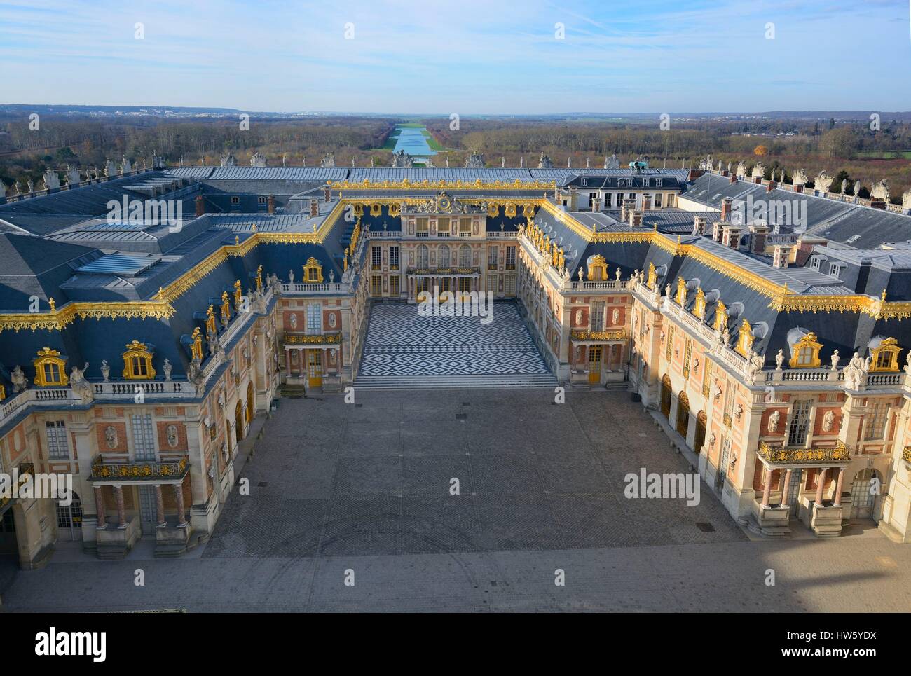 France, Yvelines, Versailles, palace of Versailles listed as World Heritage by UNESCO (aerial view) Stock Photo