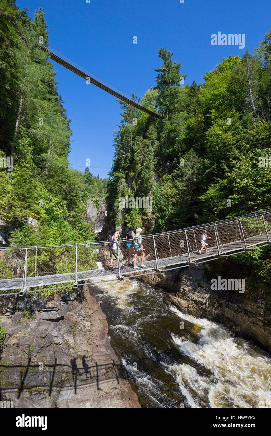 Canada, Quebec province, Beaupre, Canyon Sainte Anne and its 74 meters fall, suspension bridges Stock Photo