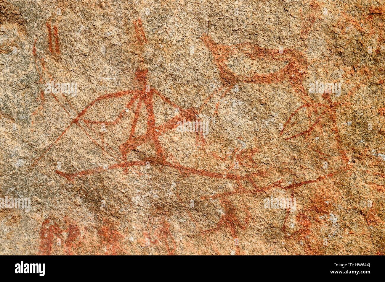 Zimbabwe, Matabeleland South Province, Matobo or Matopos Hills National Park, listed as World Heritage by UNESCO, rock paintings Stock Photo
