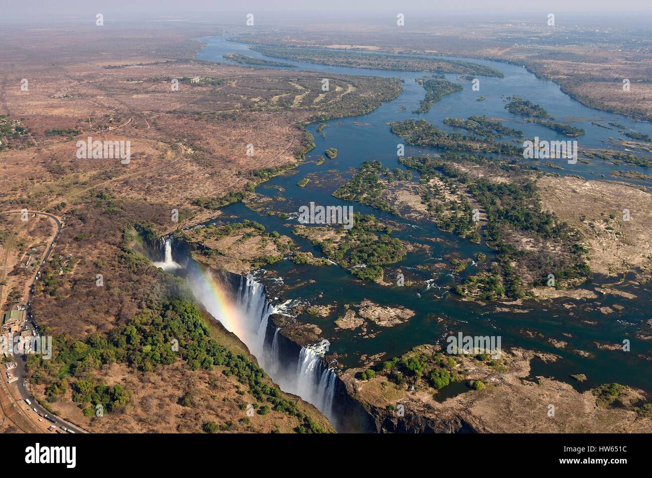 Zimbabwe, Matabeleland North Province, Zambesi River, the Victoria Falls, listed as World Heritage by UNESCO (aerial view) Stock Photo