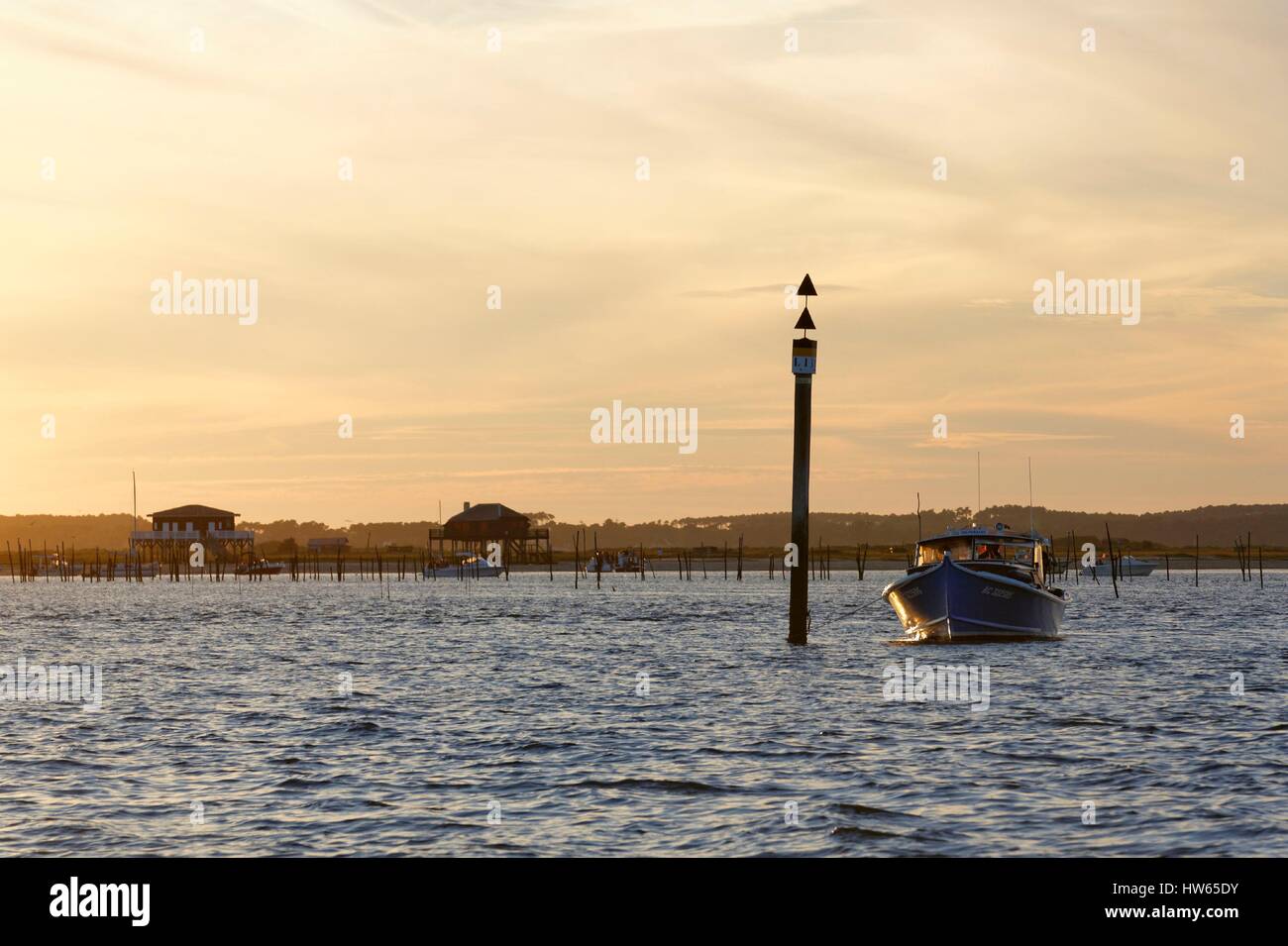 France, Gironde, Bassin d'Arcachon, ile aux oiseaux, the Cabanes Tchanquees Stock Photo