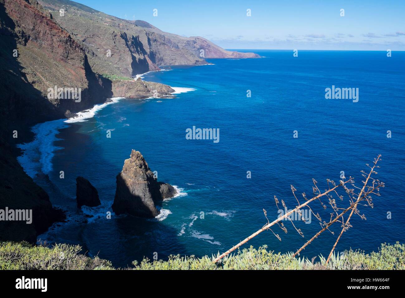 Spain Canary Islands La Palma island declared a Biosphere Reserve by UNESCO north coast hiking on the GR 130 between Gallegos Stock Photo