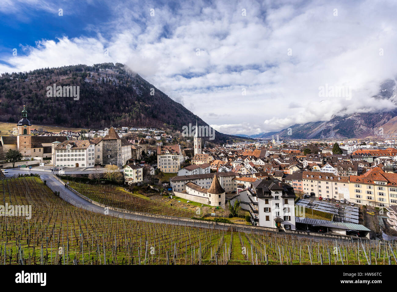 Looking across Chur in south east Switzerland Stock Photo