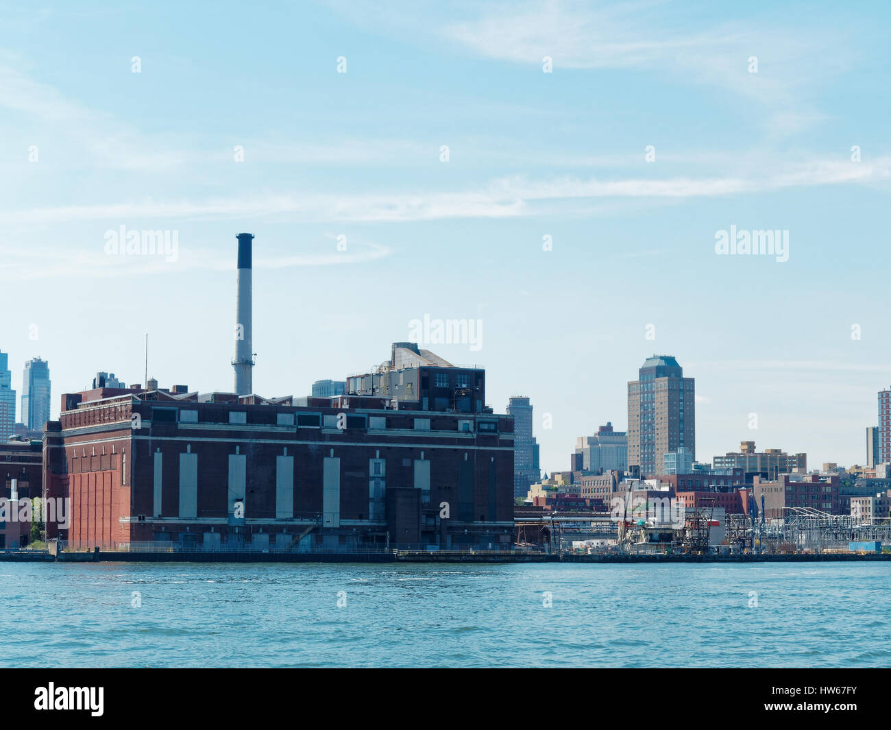 Power station on banks of Hudson river in New York Stock Photo