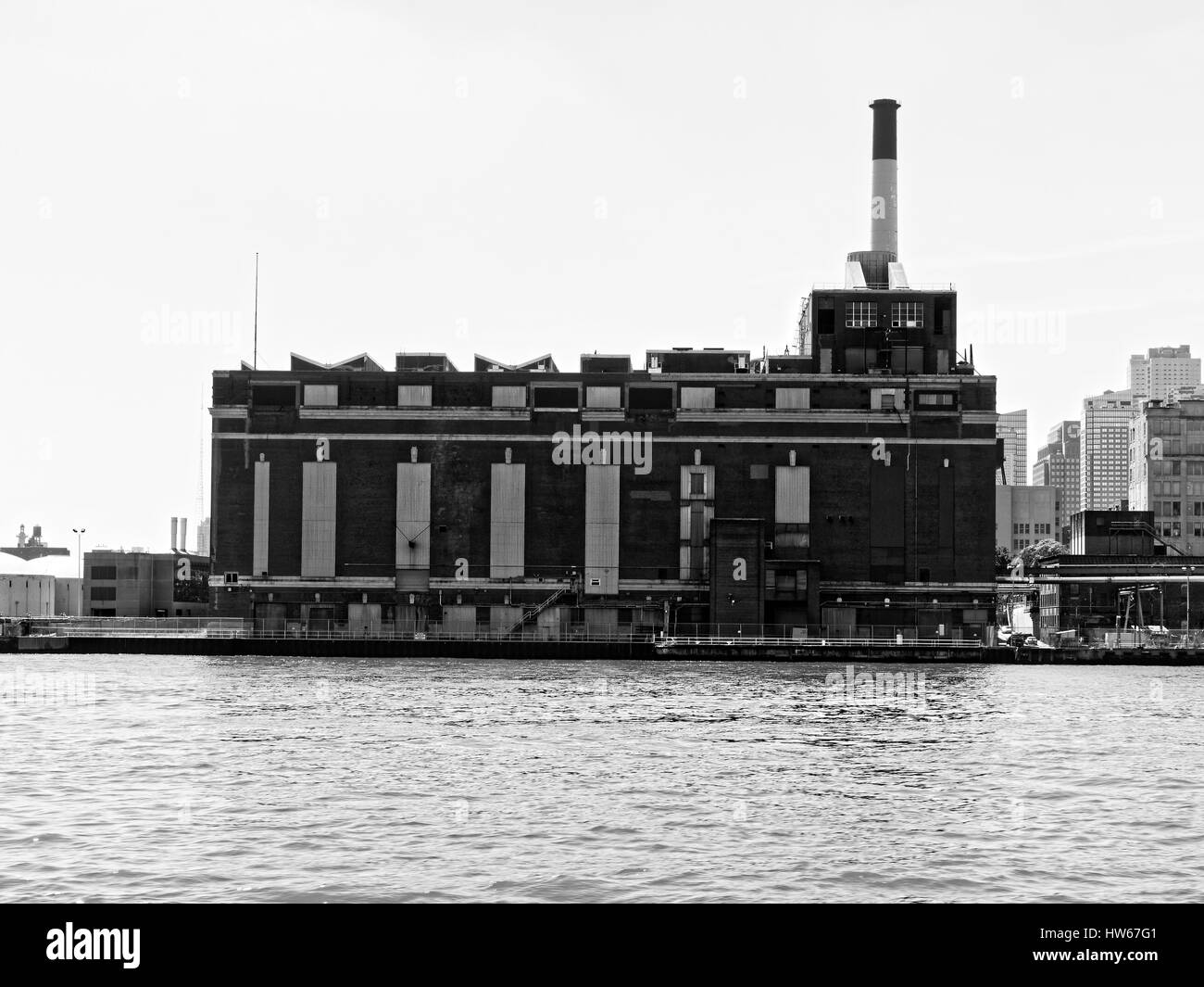 Power station on banks of Hudson river in New York Stock Photo