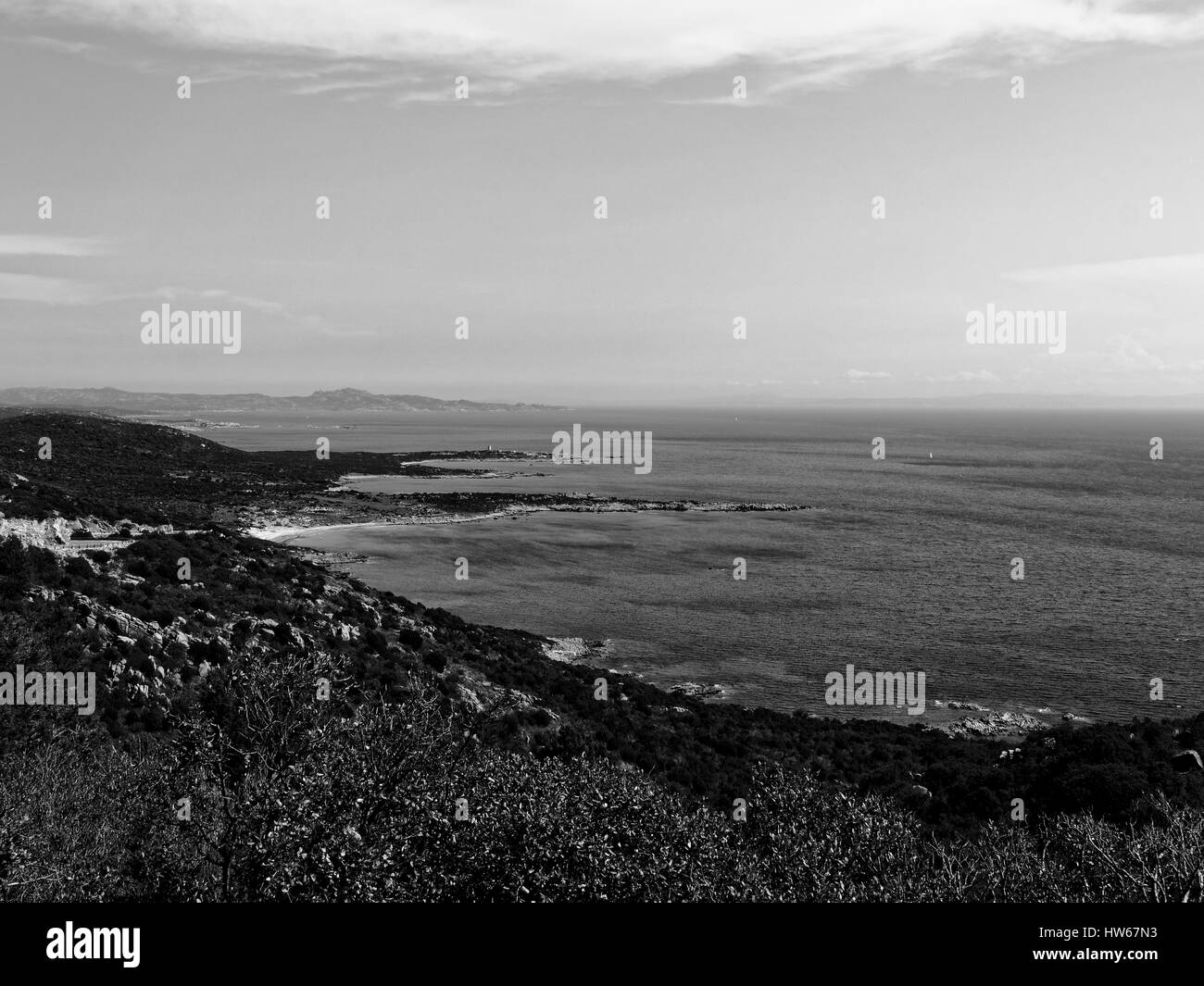 View of the coast of Corsica near Bonifacio called Reserve Naturelle des Bouches de Bonifacio, Corsica, France, Mediterranean Stock Photo