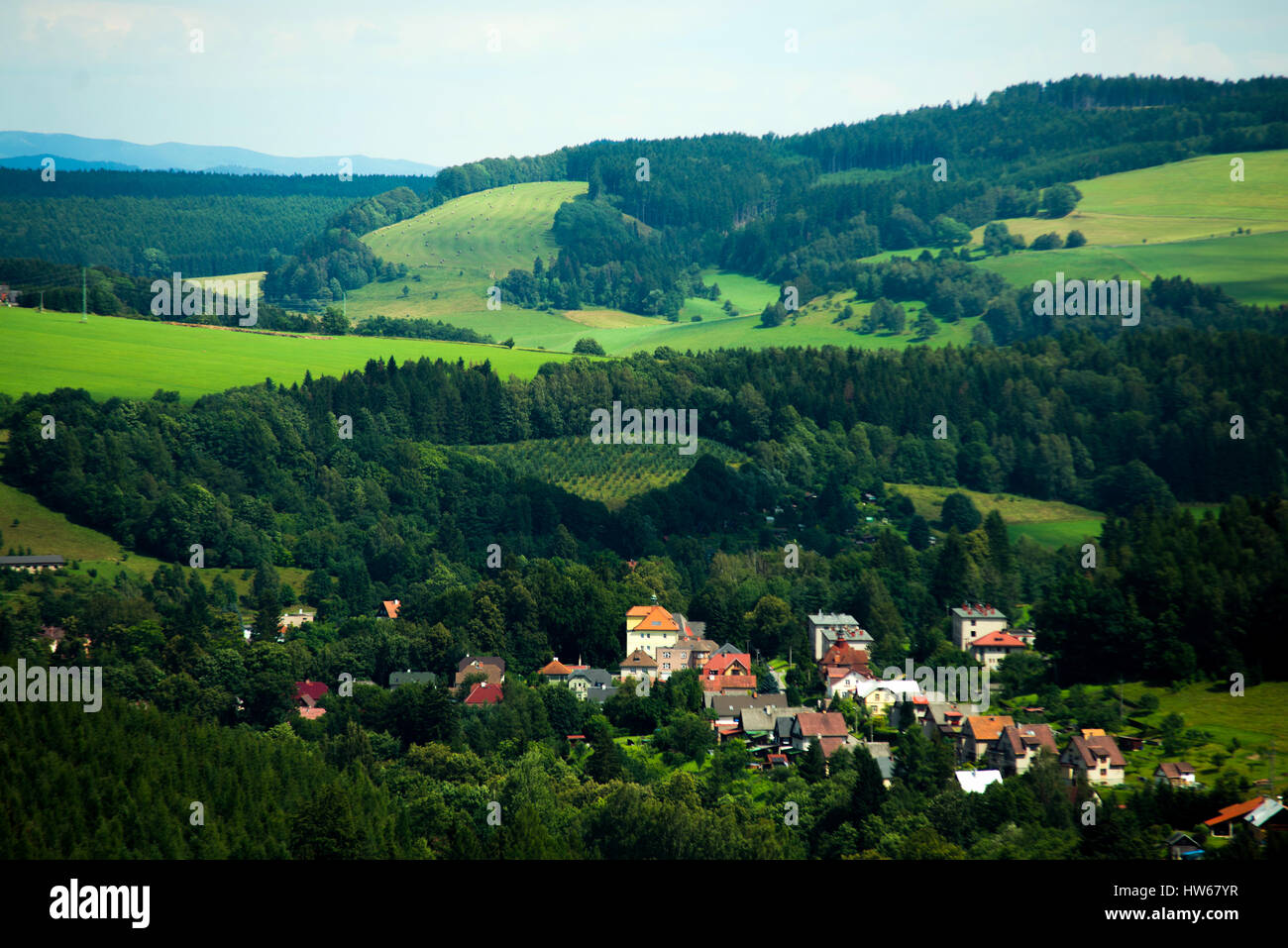 aerial view of town in the mountain Stock Photo - Alamy