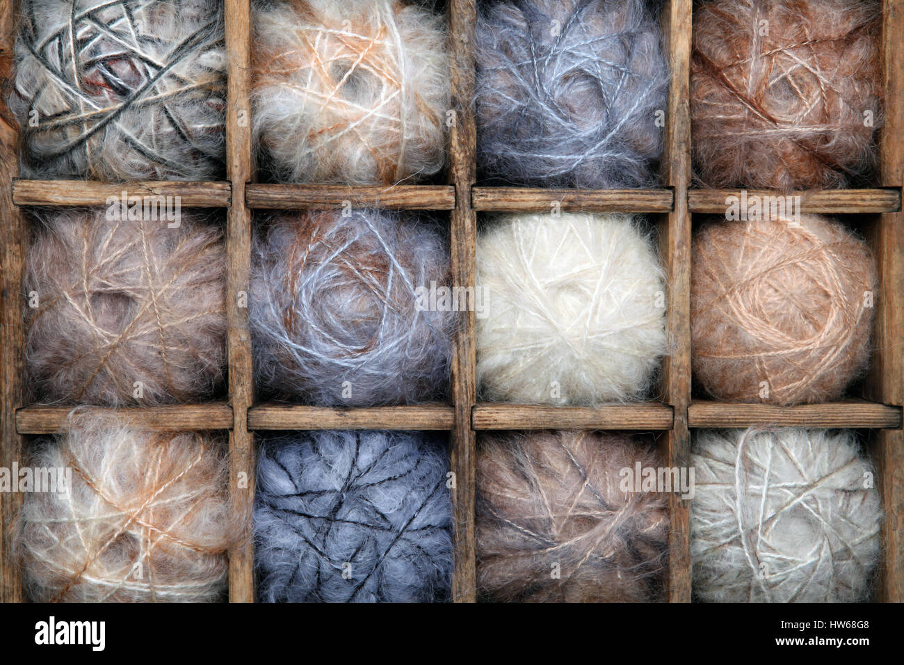 Image of colorful wool and mohair yarn collection. Stock Photo