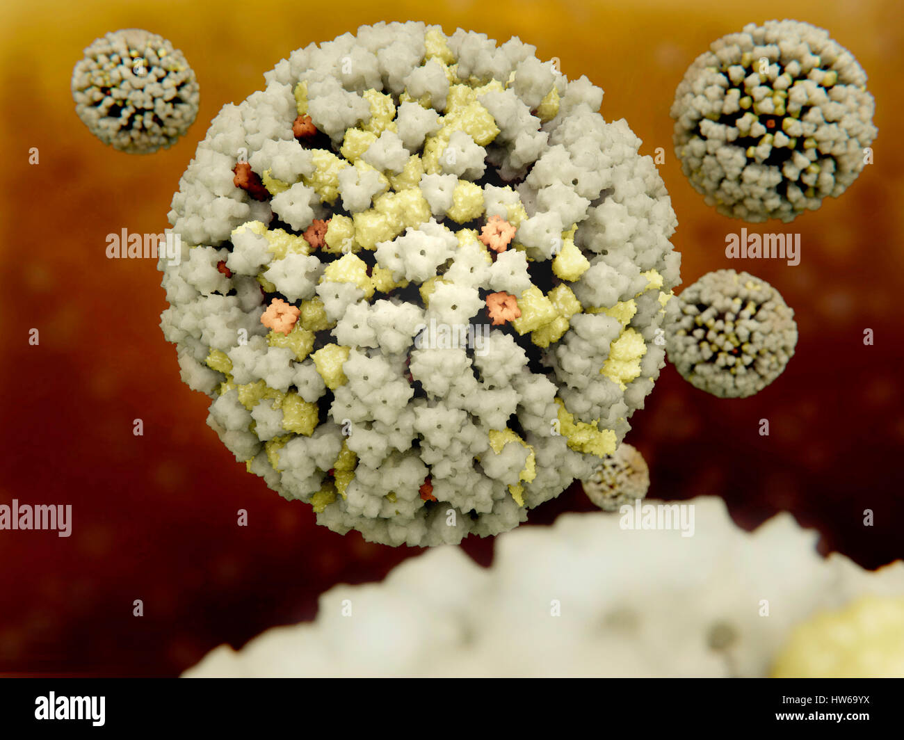 Protons Virus Computer illustration of influenza (flu) viruses. The virus had an RNA ...