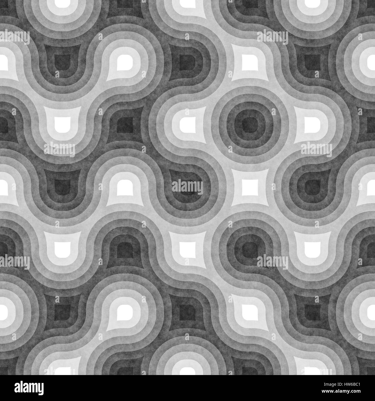 Seamless Black and White Tangled Round Stripes. Textured Geometric ...
