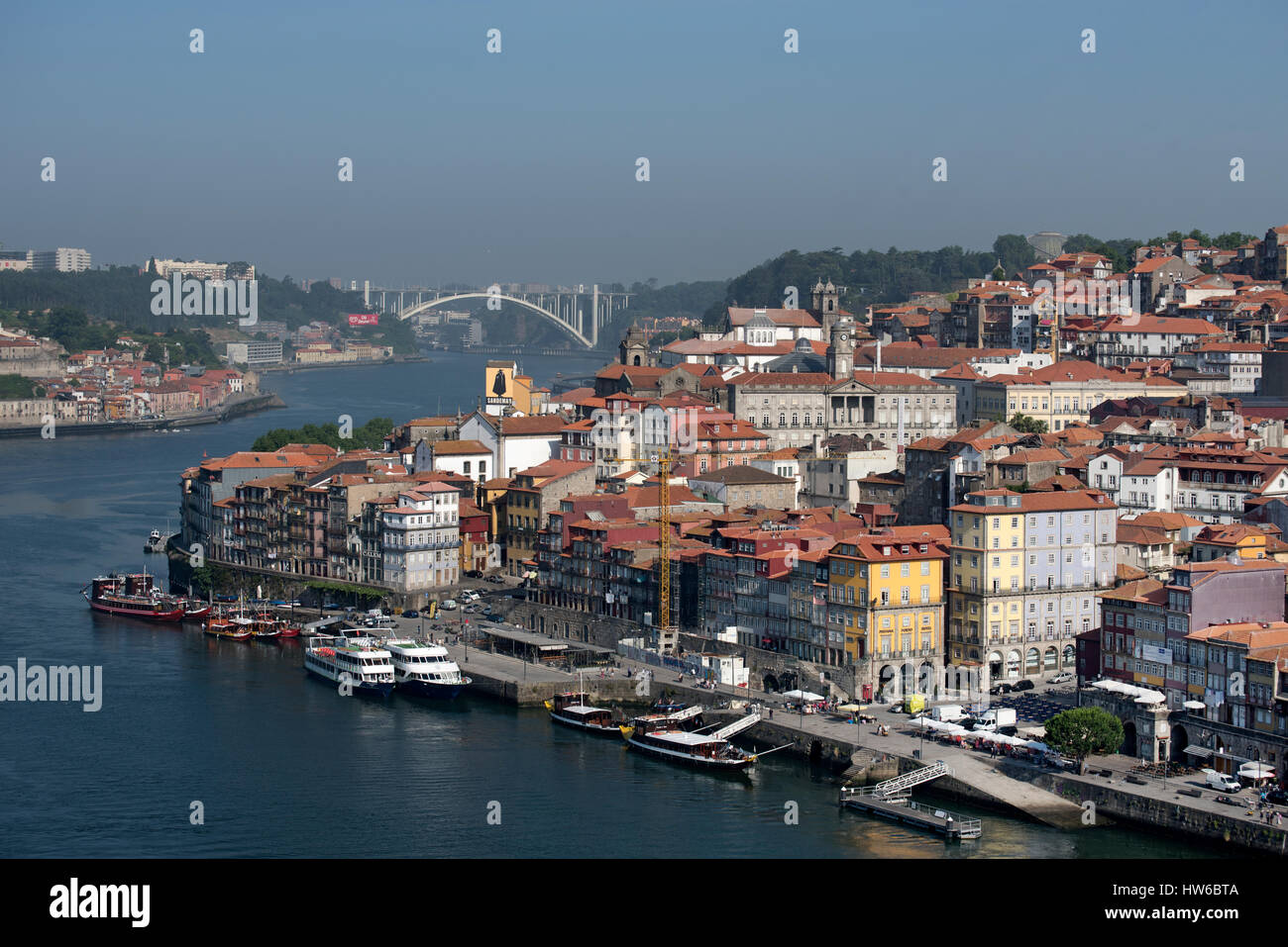 Aerial view of Douro River, Porto Portugal Stock Photo