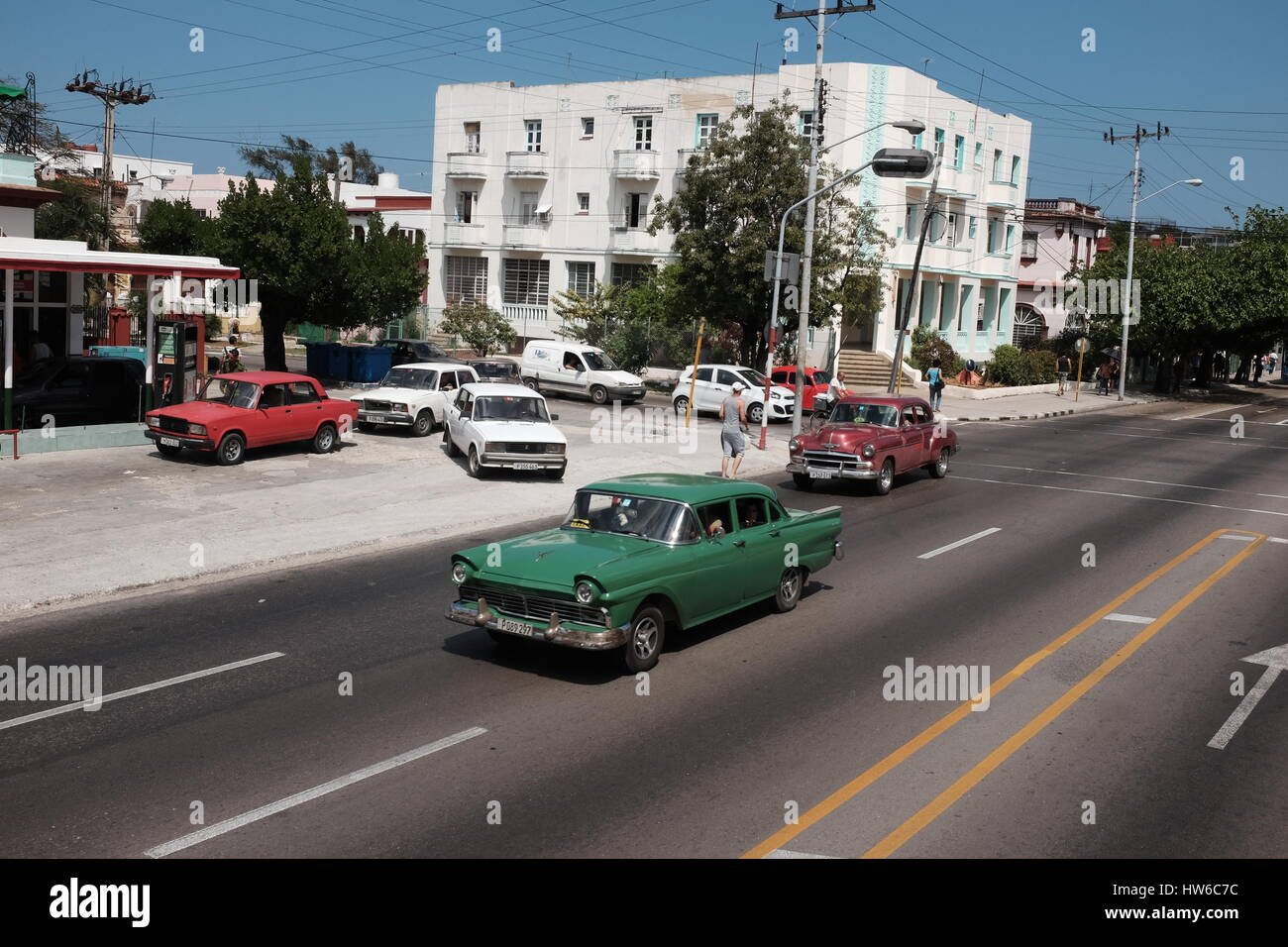 Street scene with classic cars Havana Cuba 2017 Stock Photo