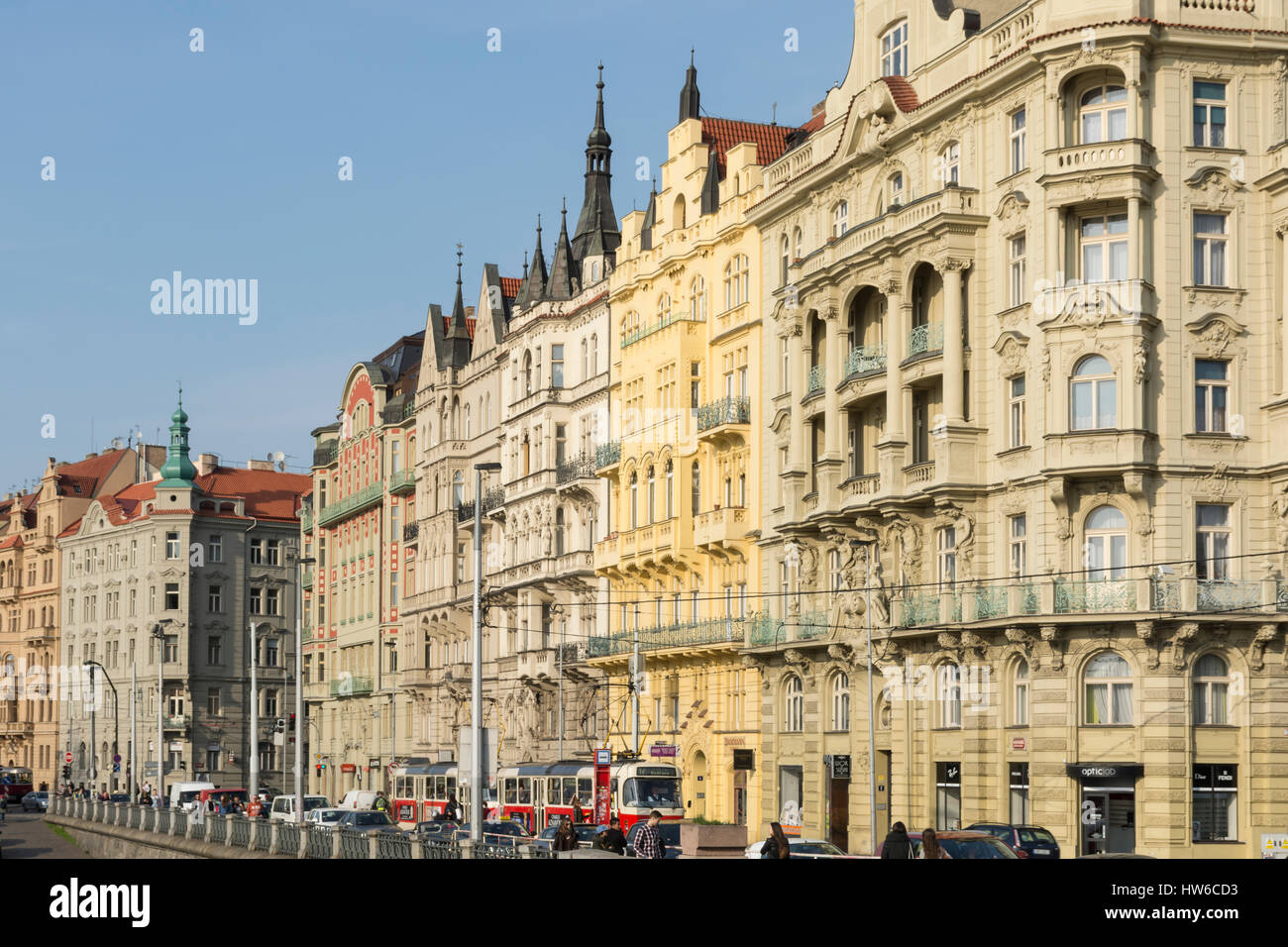 Buildings at Masarykovo nabrezi, Nove Mesto, Prague, Czech Republic, Europe Stock Photo