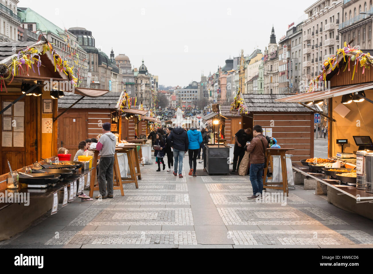 Market stalls in Wenceslas Square, Prague, Czech Republic Stock Photo