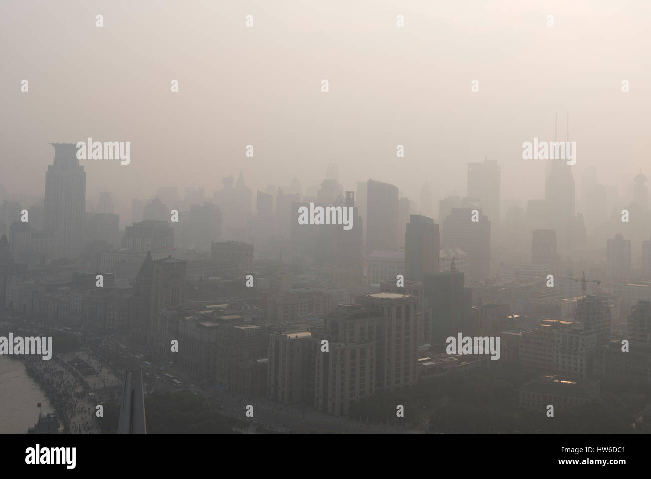 Smog over skyscrapers, Shanghai, China Stock Photo