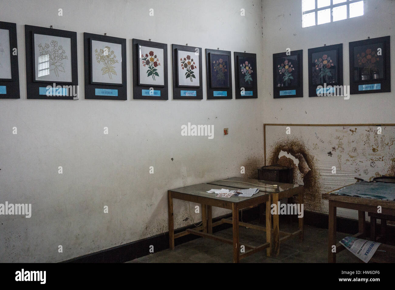 Sample picture of Batik motif and pattern in picture frame displayed on Batik Museum Pekalongan Indonesia Stock Photo