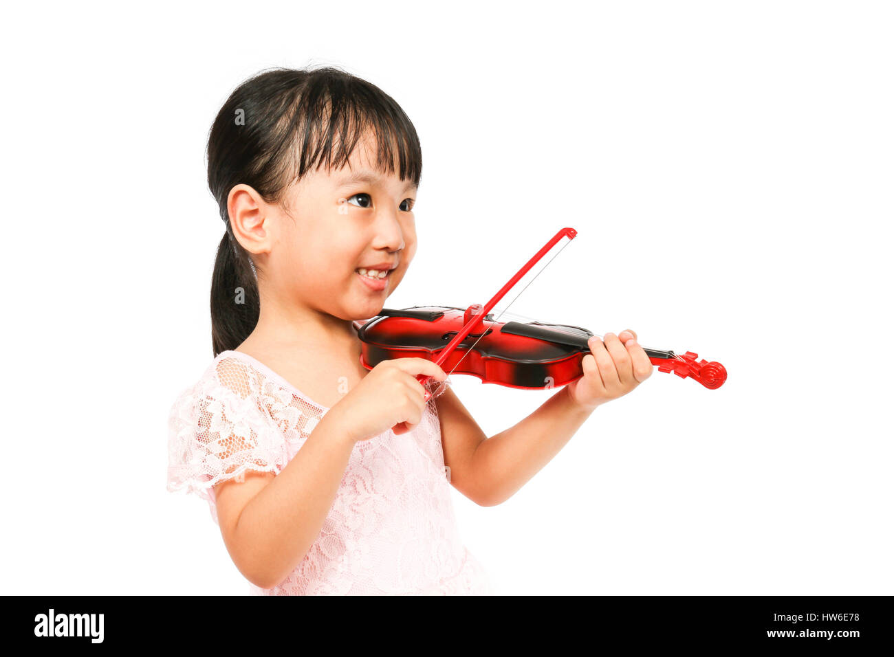 Chinese Little Girl Playing Violin on a white background Stock Photo ...
