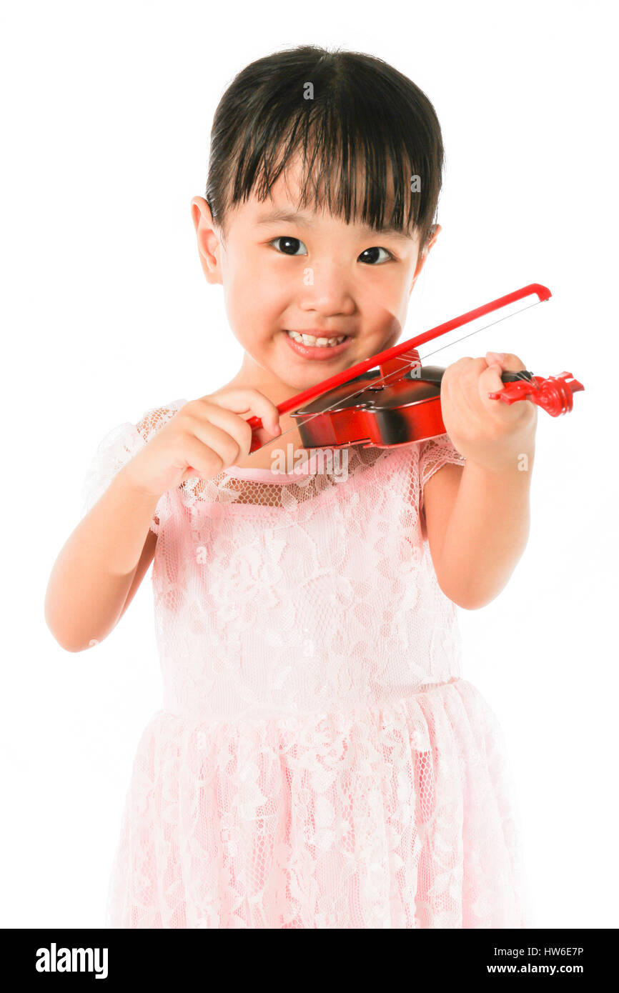 Chinese Little Girl Playing Violin on a white background Stock Photo ...
