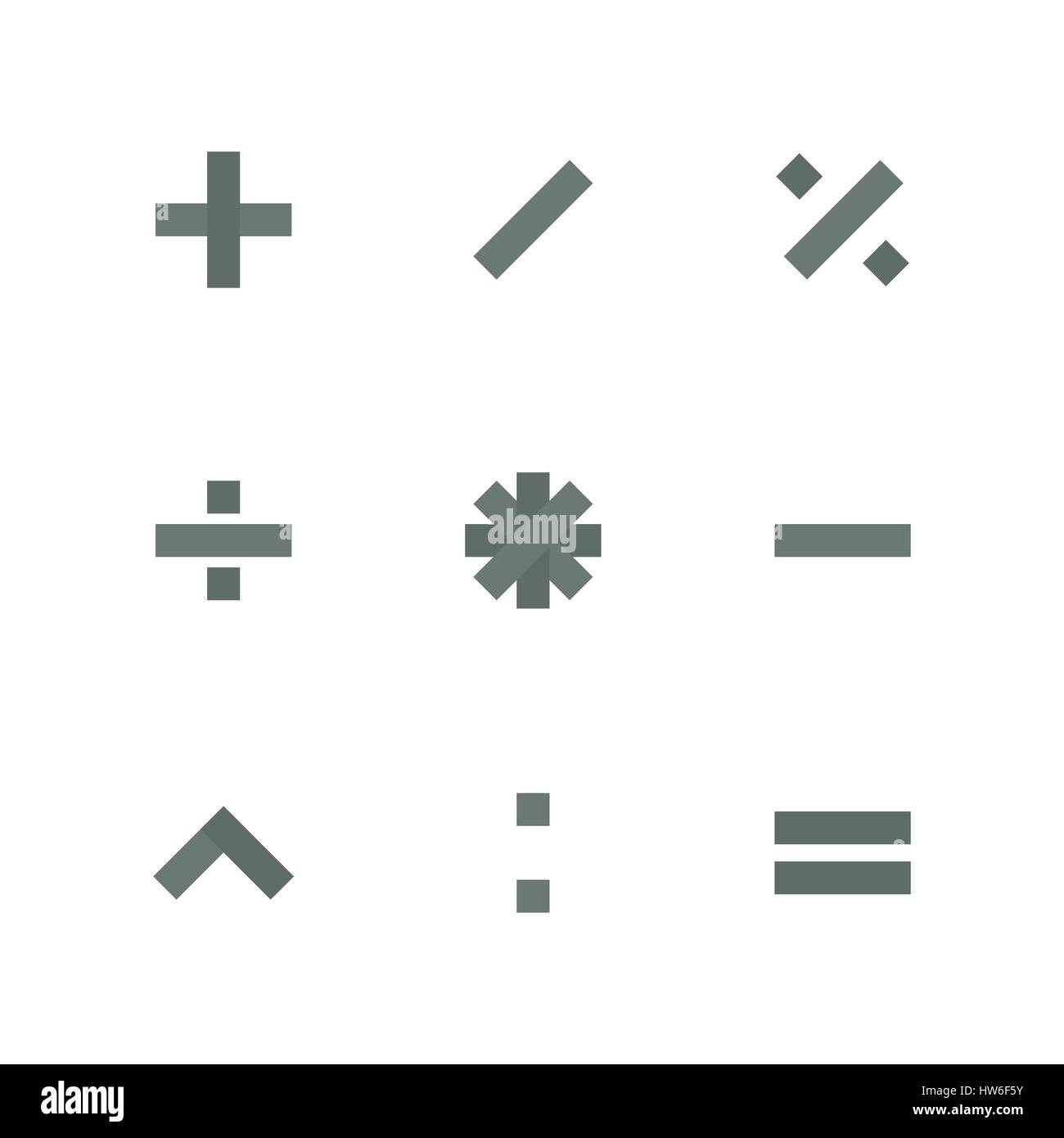 Set paper symbols basic mathematical operations, isolated on white background, vector illustration. Stock Vector