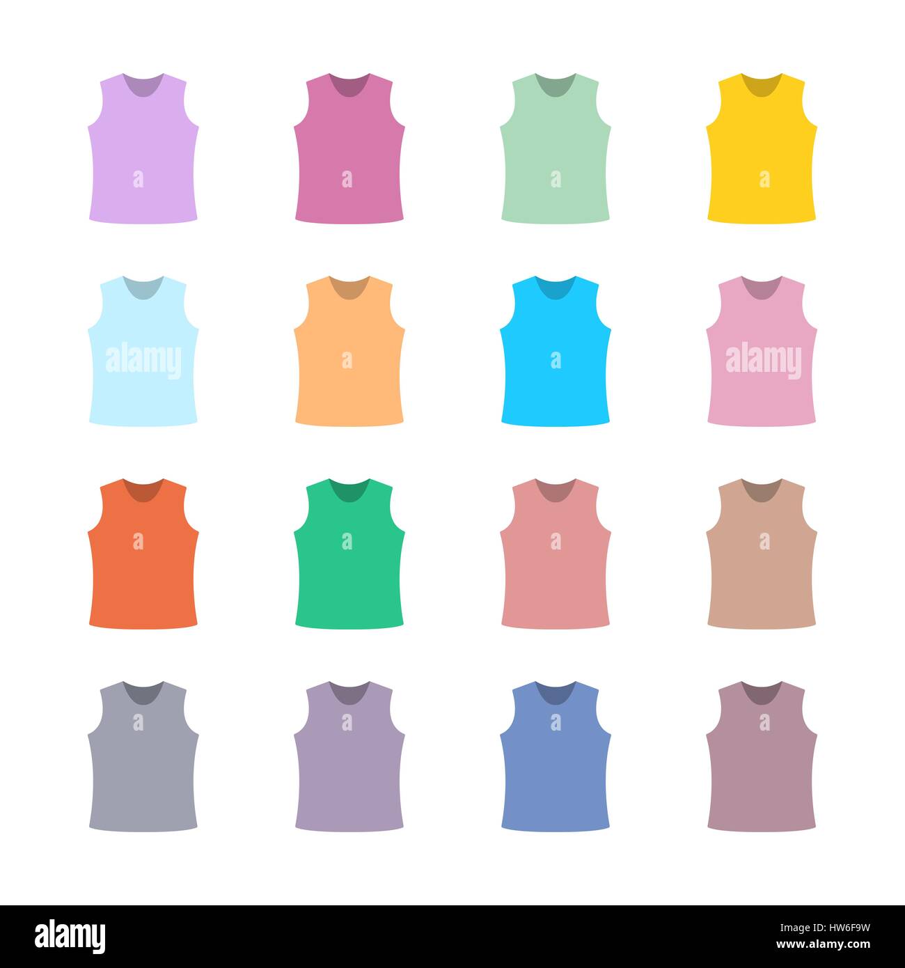 Set of sixteen in a flat style color tank top isolated on white