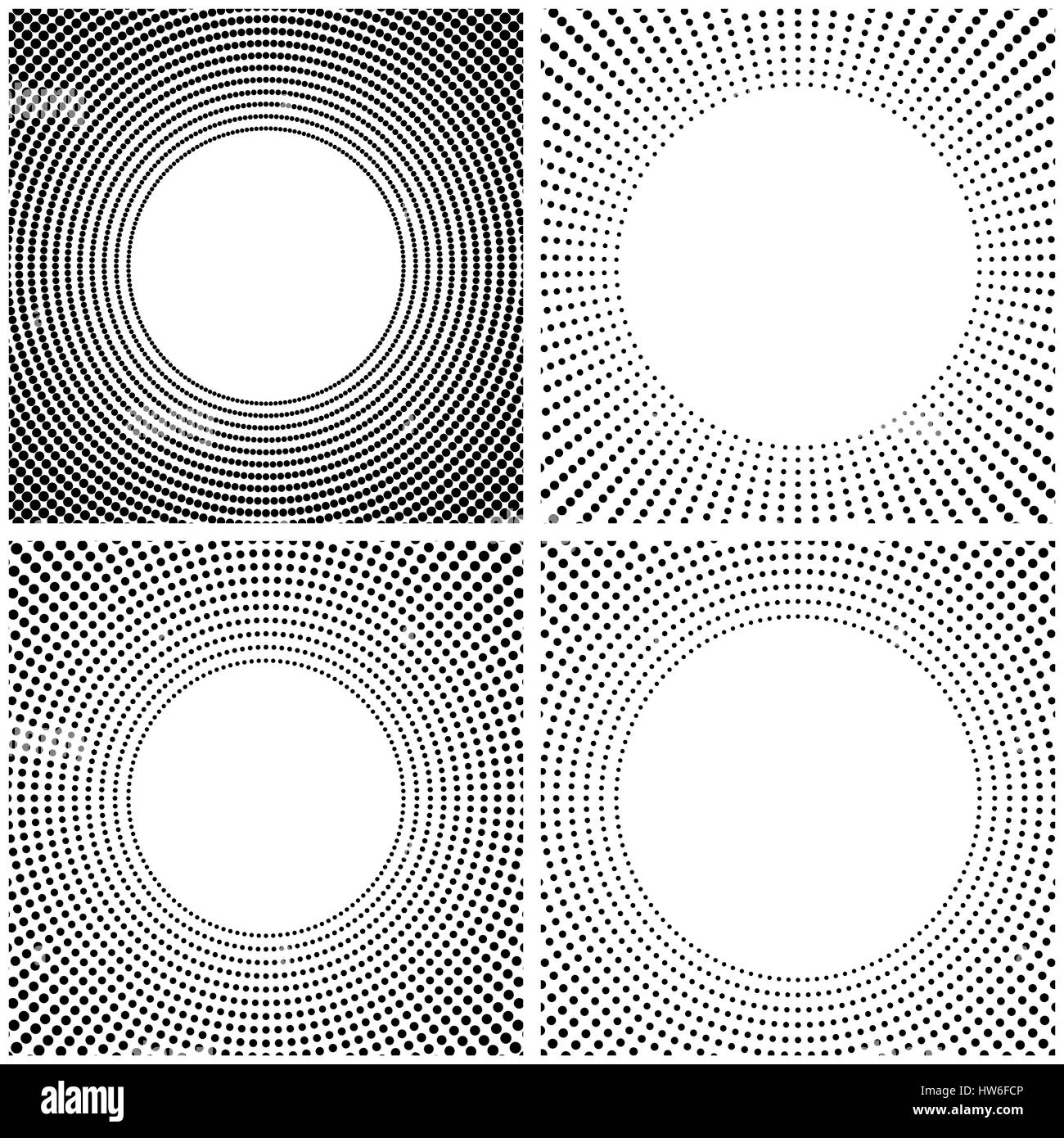 Set of four black and white abstract background, frame with halftone