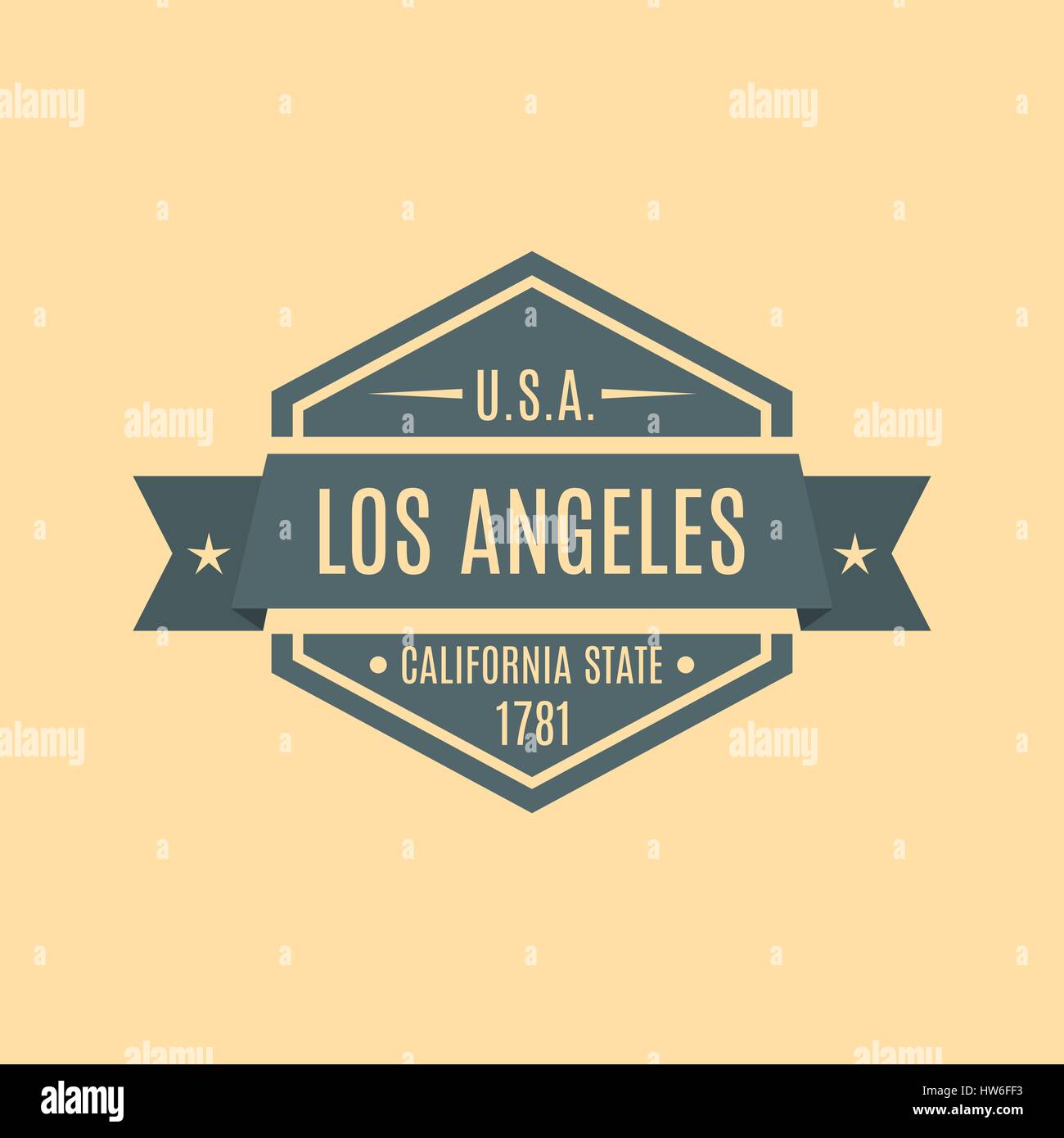 Hexagonal emblem with the text of the city of Los Angeles in a retro