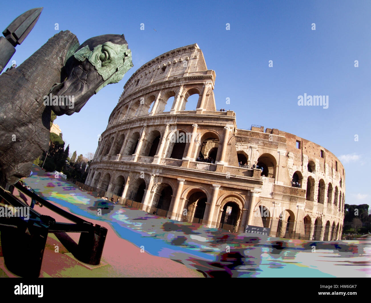 Beautiful Horse Statue near Colosseum, Rome, Italy Stock Photo