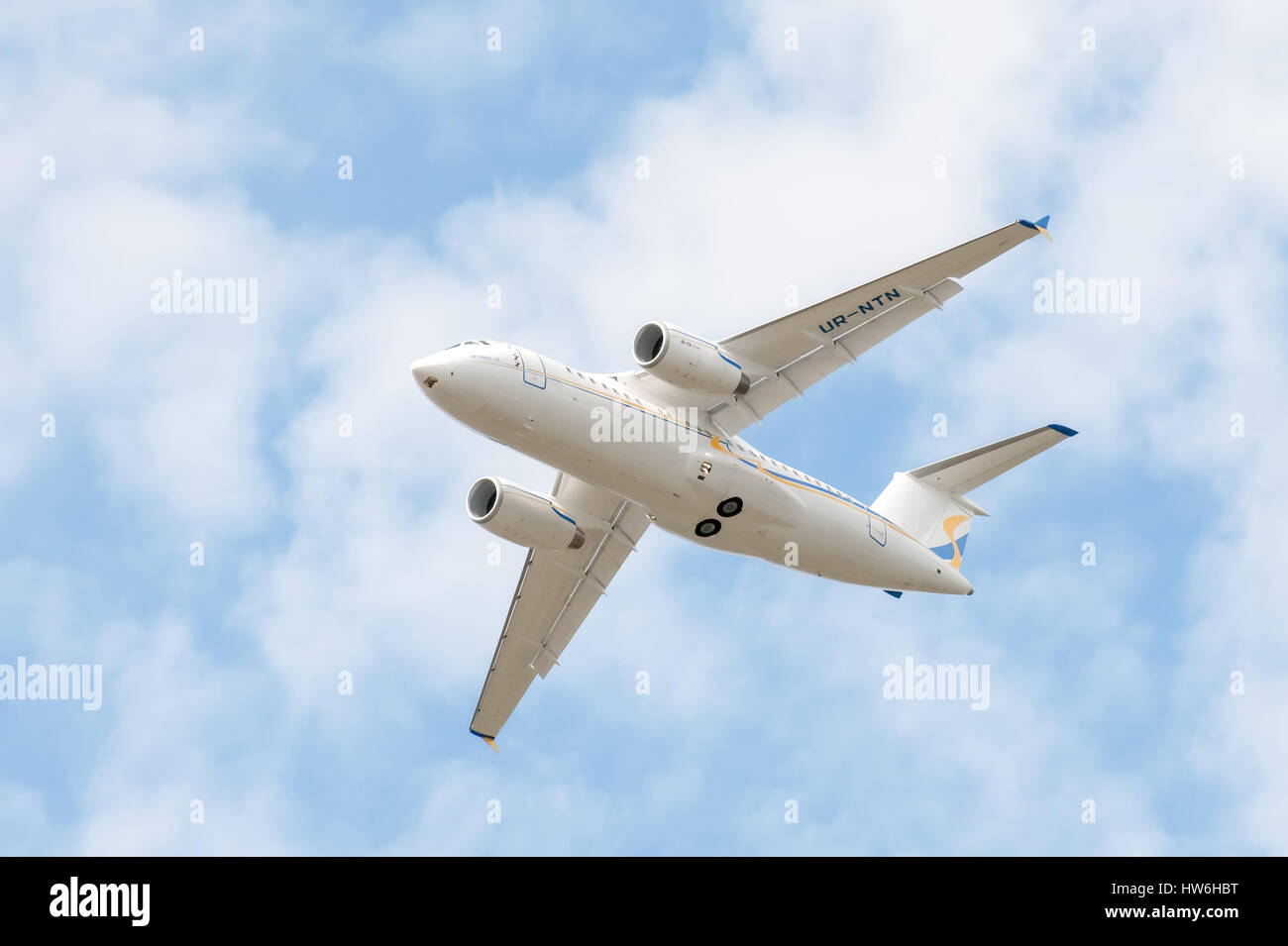 Farnborough Airshow debut for the Ukrainian developed Antonov 158 passanger jet. Stock Photo