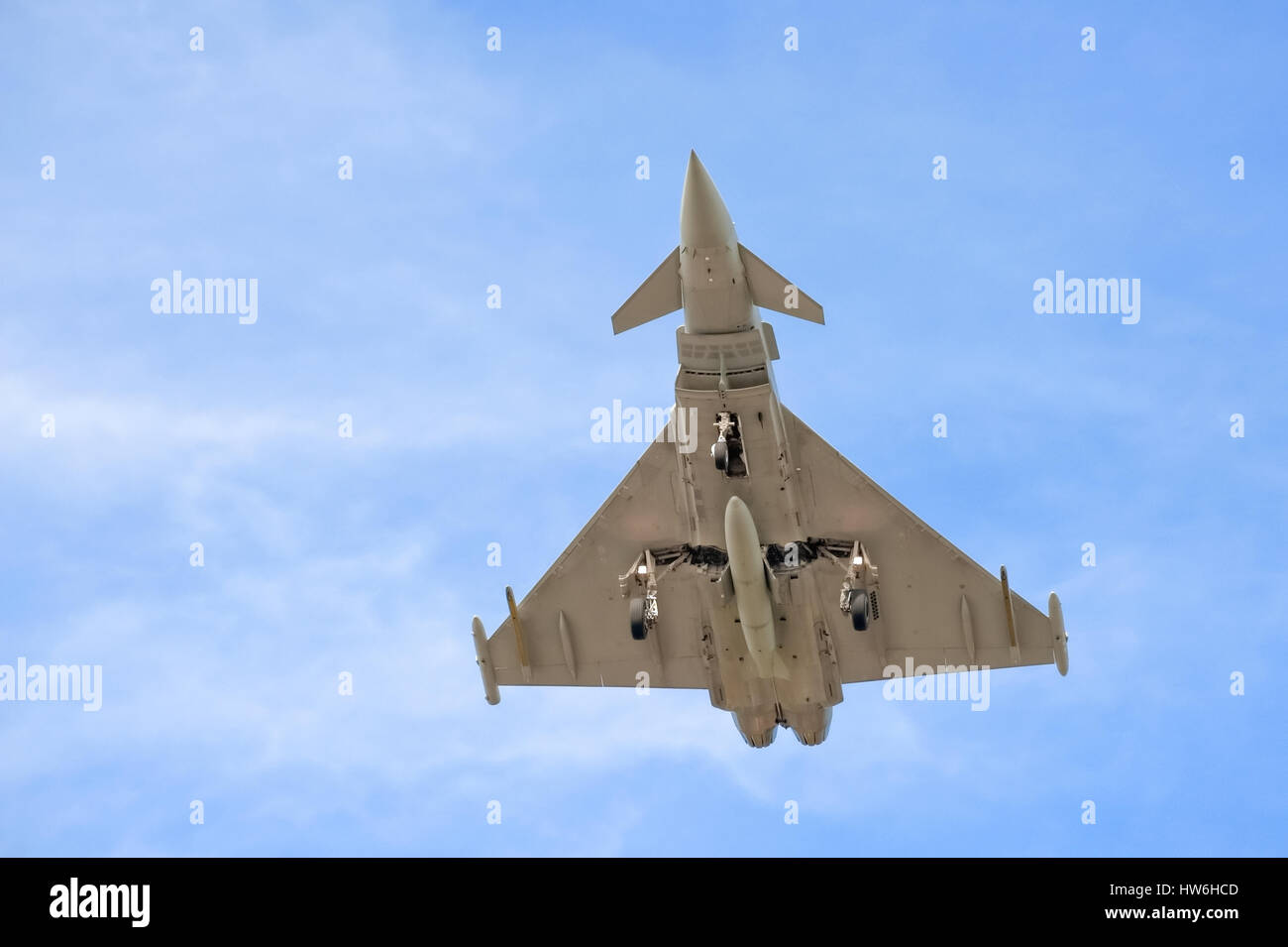 military fighter jet on take-off or landing Stock Photo
