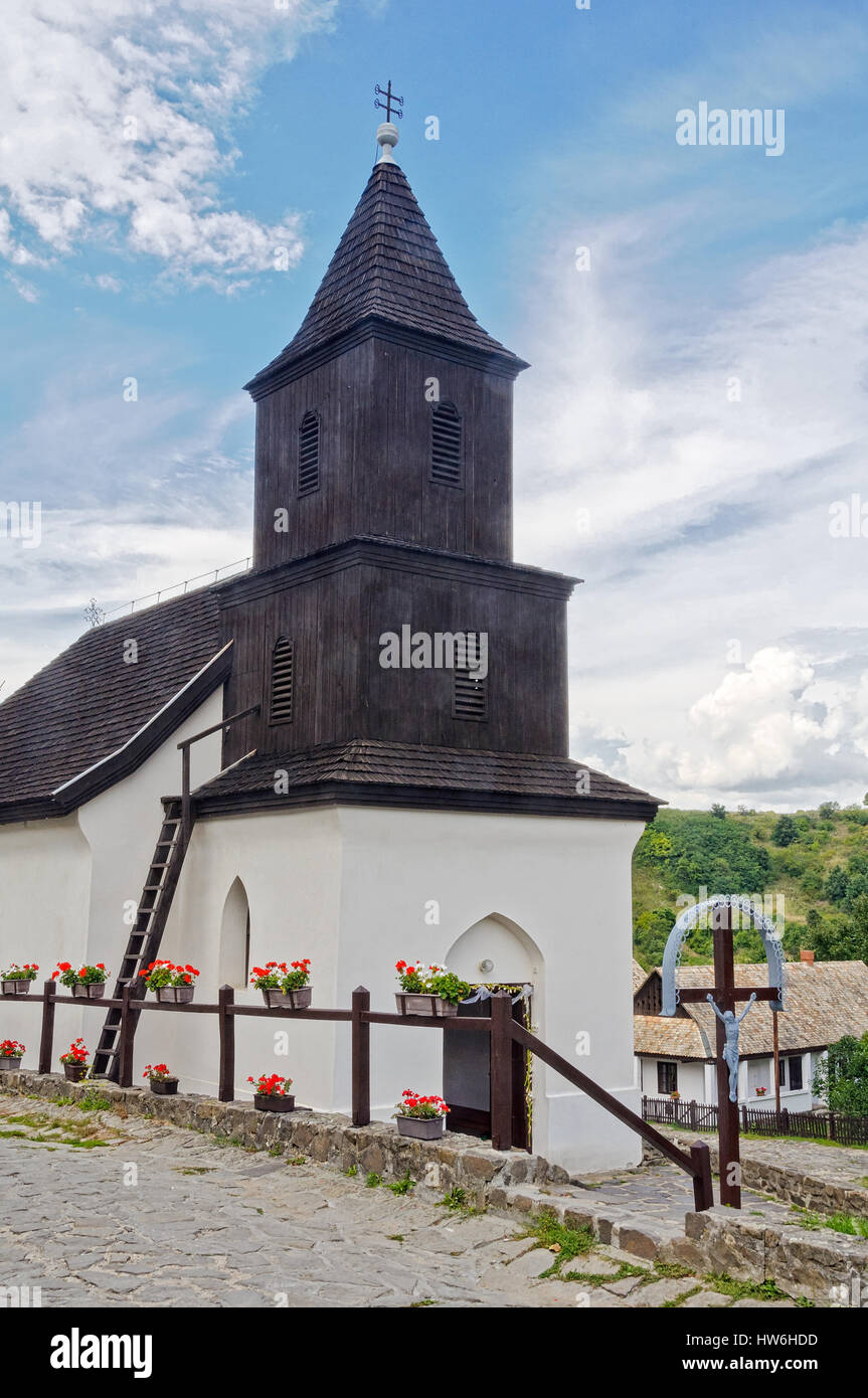 The wooden towered Roman Catholic church of Holloko, Hungary Stock Photo
