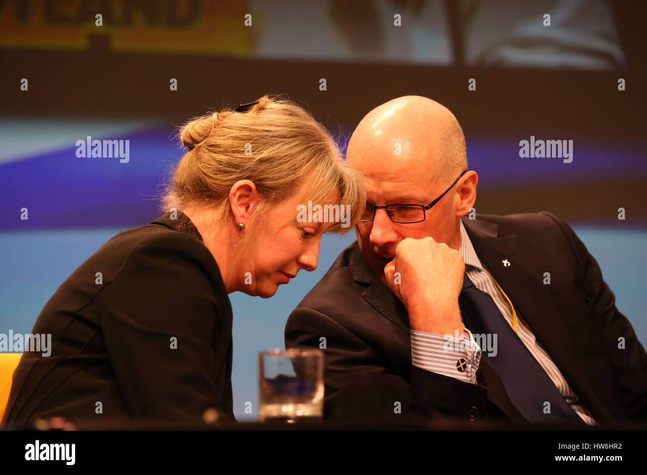 Health Secretary Deputy First Minister J Shona Robinson and John Swinney on stage at the SNP Spring Conference at the AECC in Aberdeen. Stock Photo
