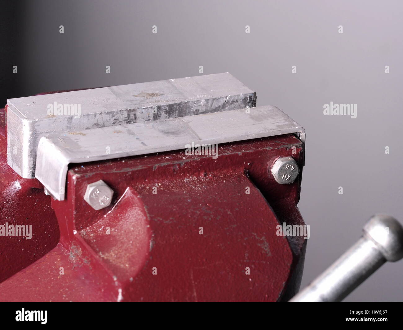 Industrial vice with soft metal grip plates, Australia 2015 Industrial vice with soft metal grip plates, Australia 2015 Stock Photo