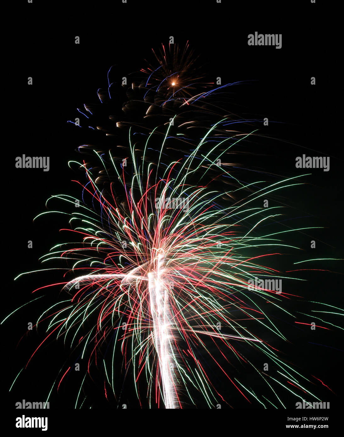 Fireworks giving a wonderful night time show. Stock Photo