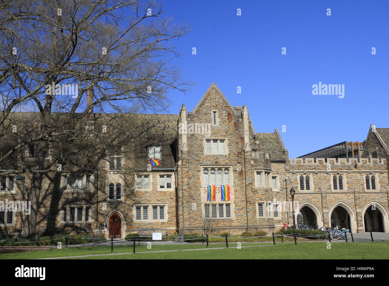 Gay Pride Flags hanging from Duke University Dormitory Durham North ...
