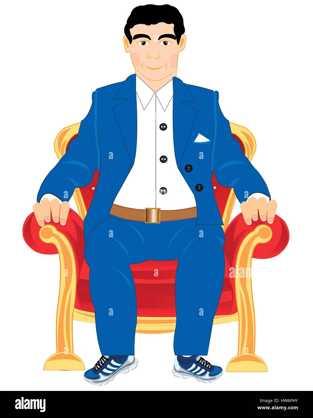 Young man in suit sits in easy chair Stock Vector