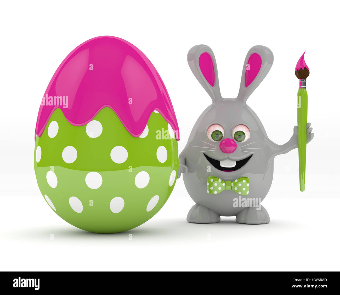 3d rendering of Easter bunny with painted egg isolated over white background Stock Photo