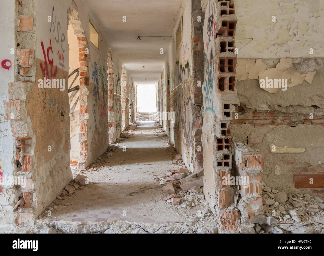 hallway in abandoned house Stock Photo