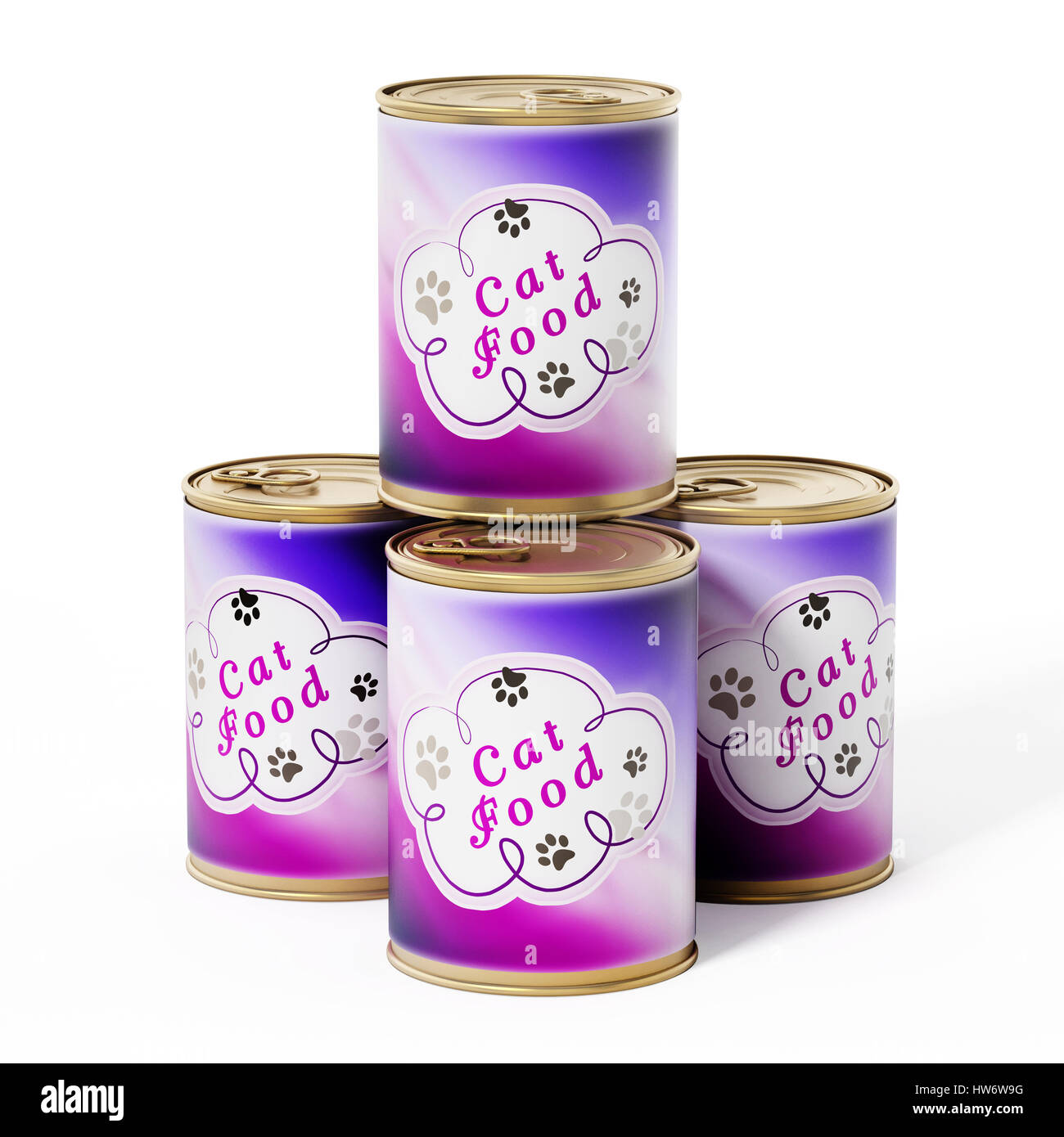 Cat food canisters stack isolated on white background. 3D illustration