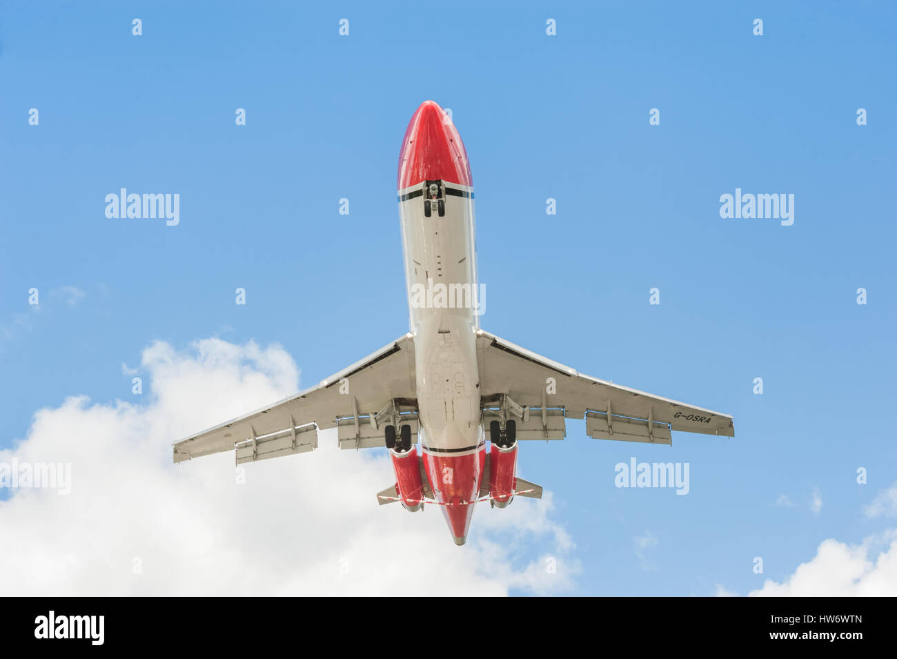 Boeing 727 oil spill response aircraft operated by OSRL, landing at an aviation trade event in Farnborough, UK Stock Photo