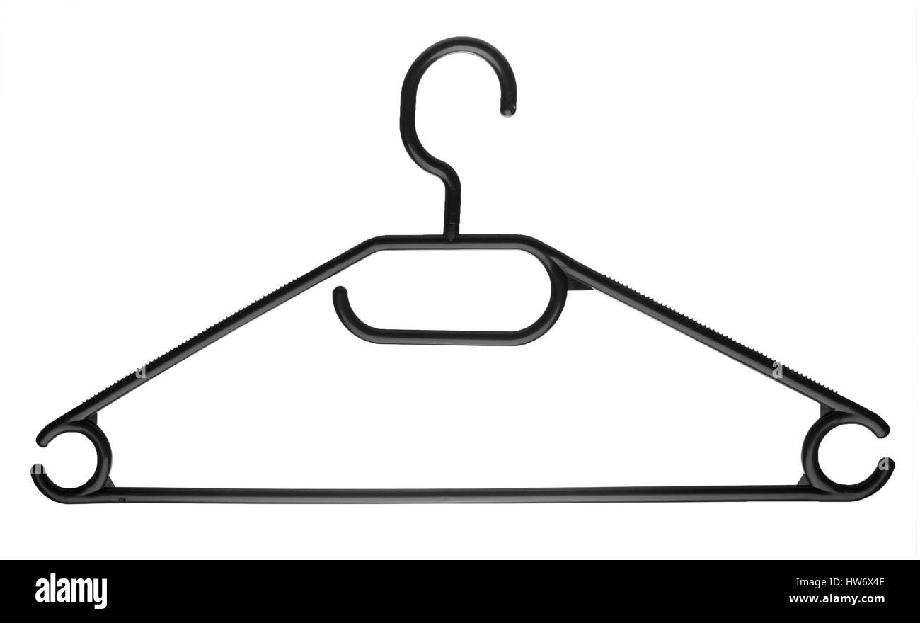 Black plastic clothes hanger isolated on white background Stock Photo