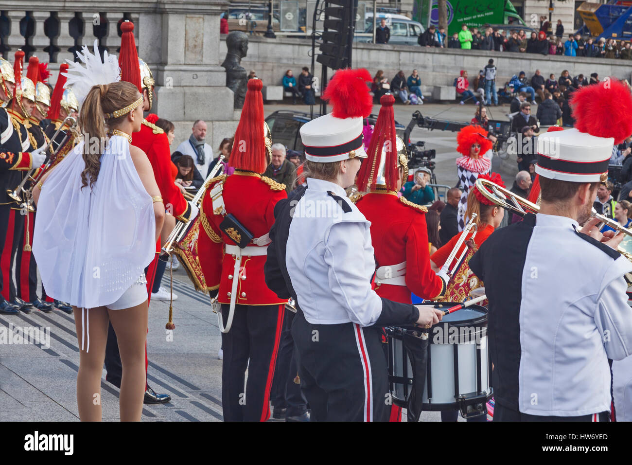 London, Trafalgar Square   Some of the performers at  the filming of the opening sequences for the launch of 'Britain's Got Talent 2017.' Stock Photo