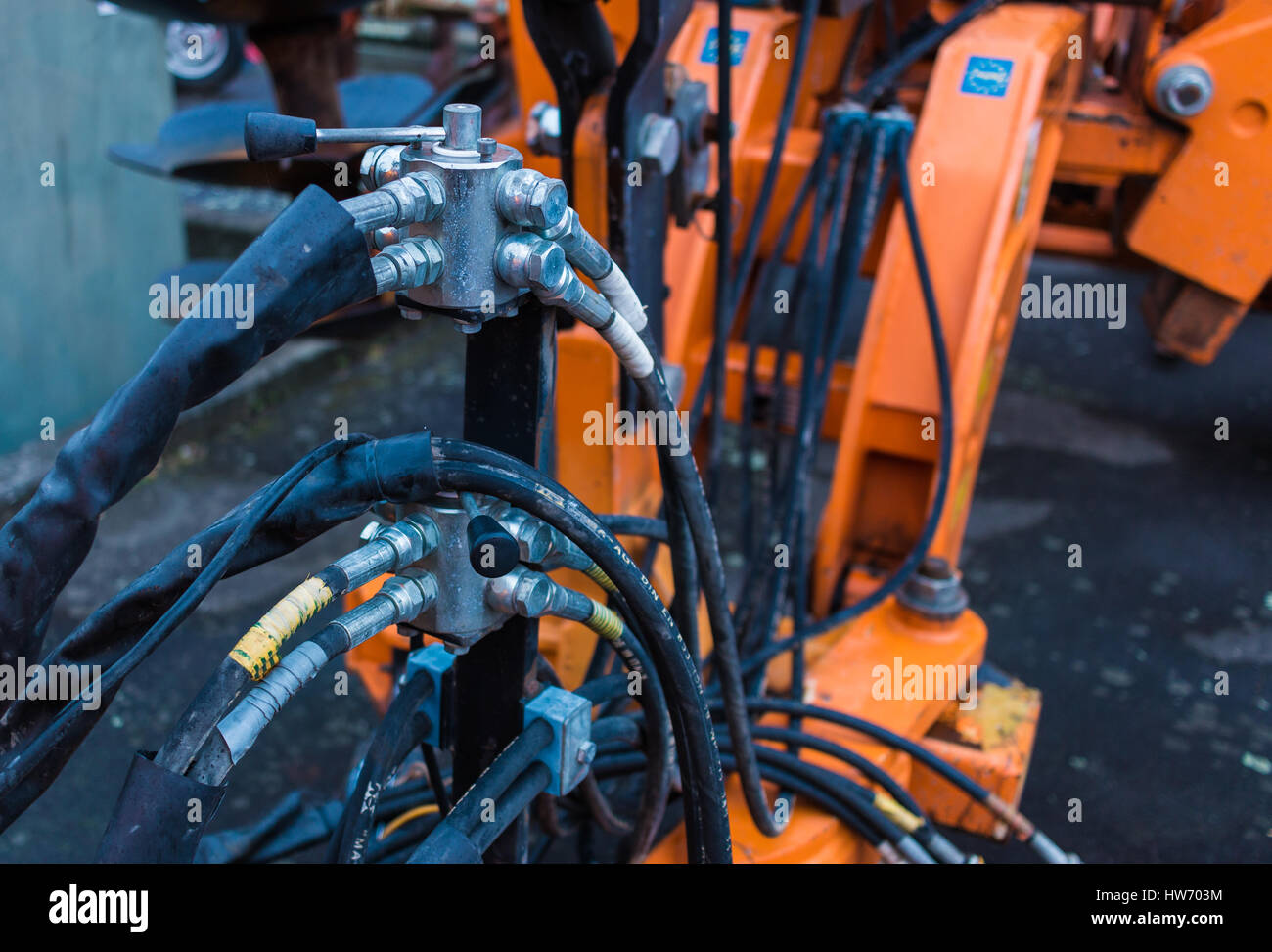 Hydraulic hose fittings Use on farm Machinery Stock Photo Alamy
