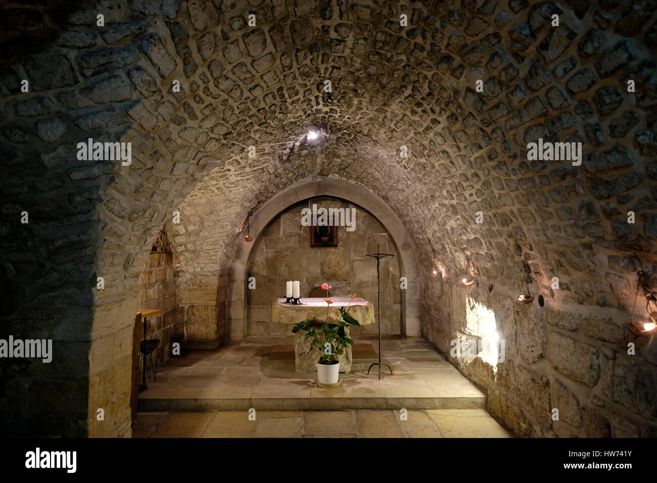 Interior of the crypt of st veronica church at the 6th station of the cross  in Via Dolorosa street in the old city of Jerusalem Israel Stock Photo -  Alamy
