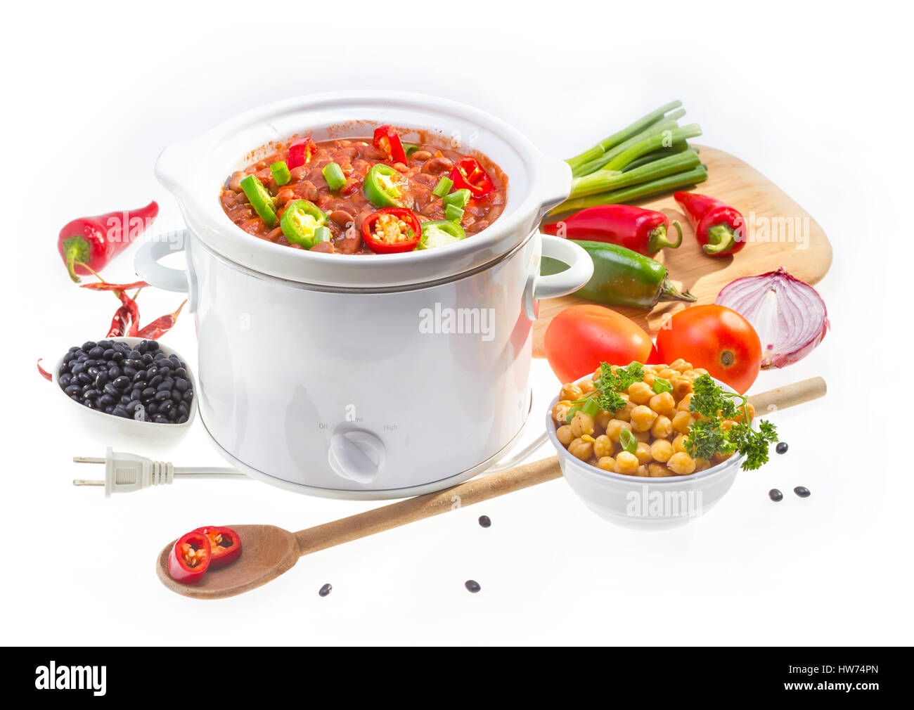 Pinto and garbanzo beans cooked in slow cooker with vegetables Stock