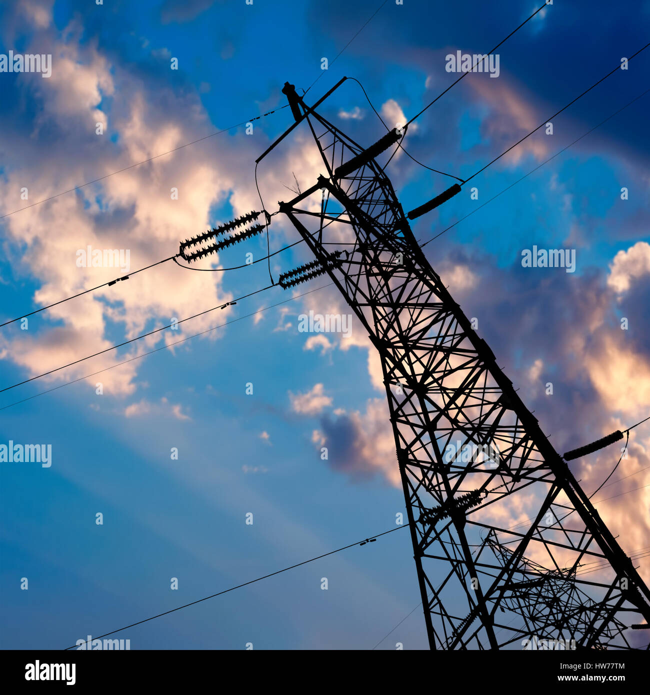 high voltage post.High-voltage tower sky background Stock Photo - Alamy