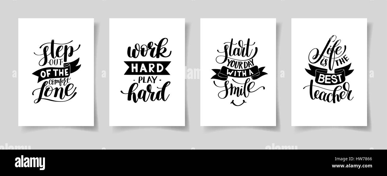 set of four hand written lettering positive inspirational quote Stock Vector