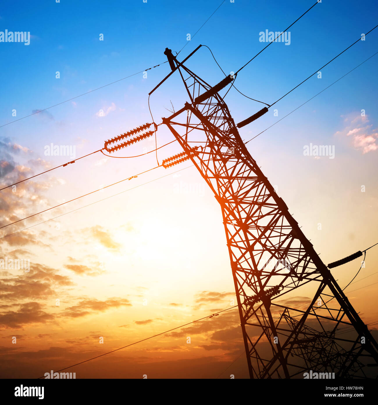 high voltage post.High-voltage tower sky background Stock Photo - Alamy