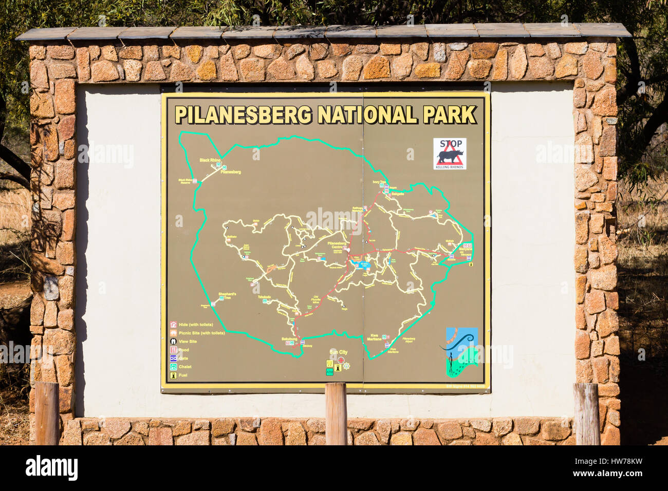 Pilanesberg National Park entry gate. Map of the park. Safari in Africa. South  Africa Stock Photo
